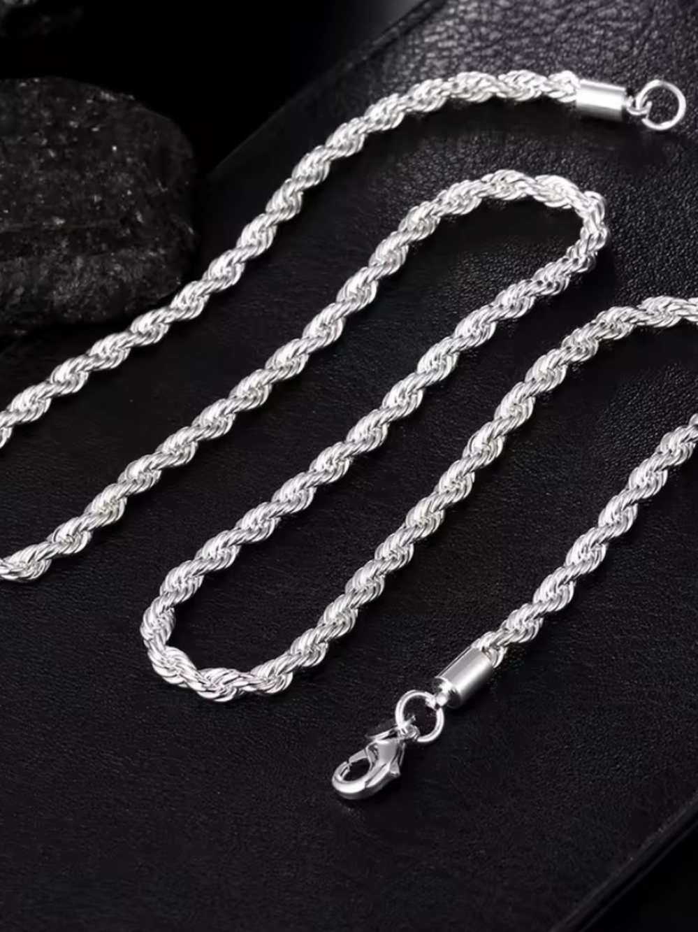 Sterling Silver Rope Chain Necklace - Silver - Picture 3 of 5